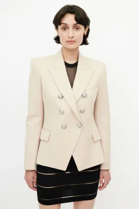 Beige Double Breasted Wool Blazer