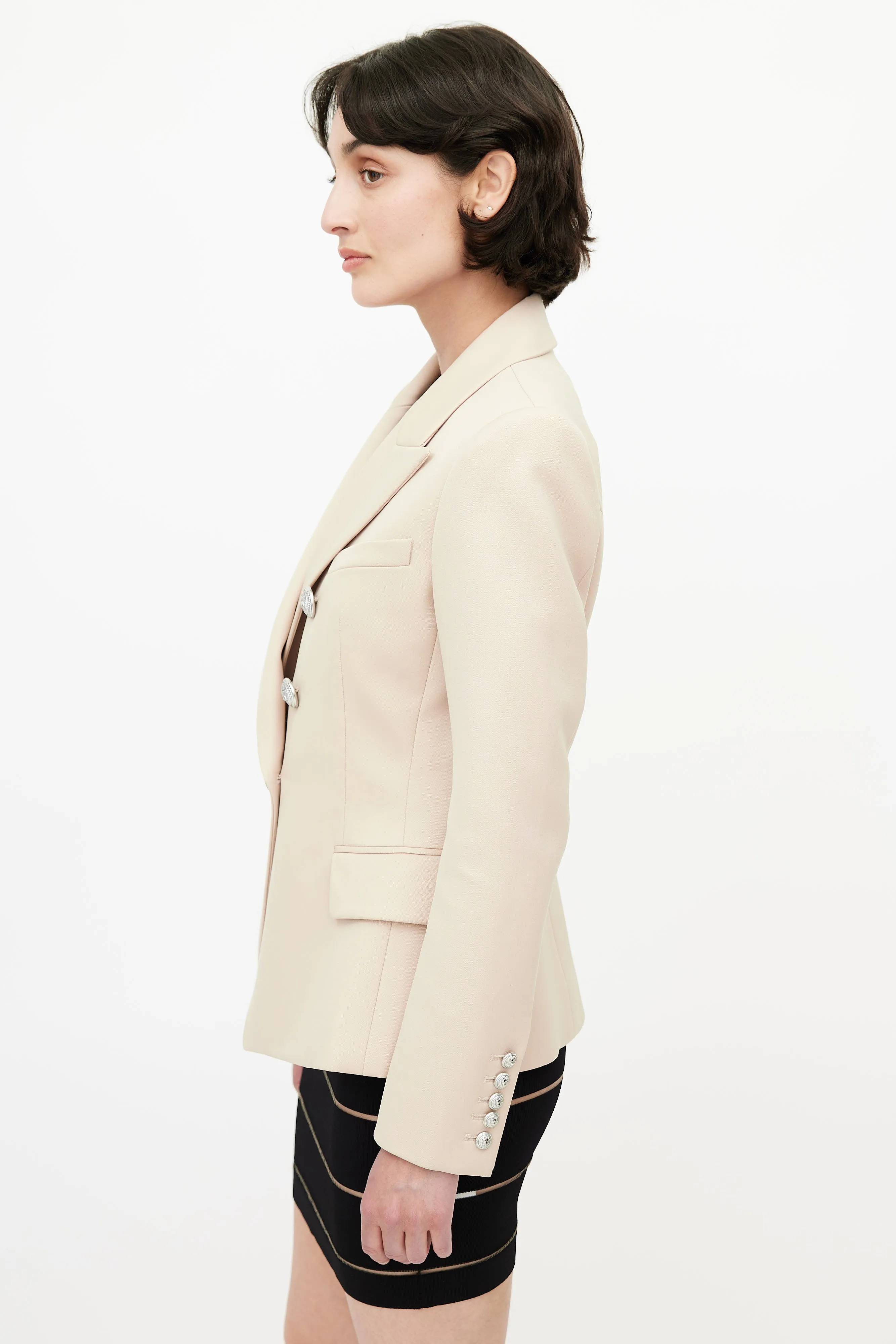 Beige Double Breasted Wool Blazer