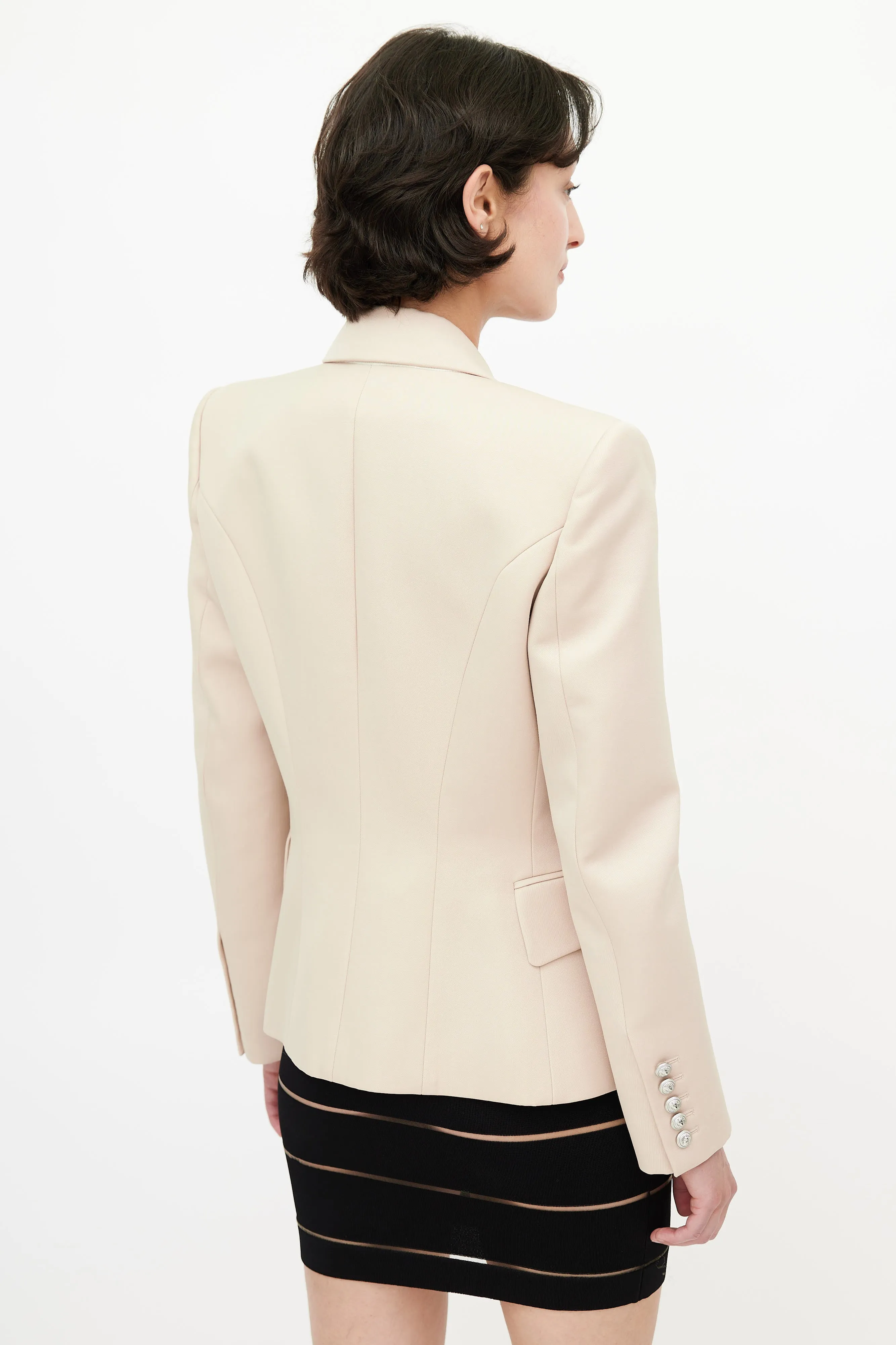 Beige Double Breasted Wool Blazer