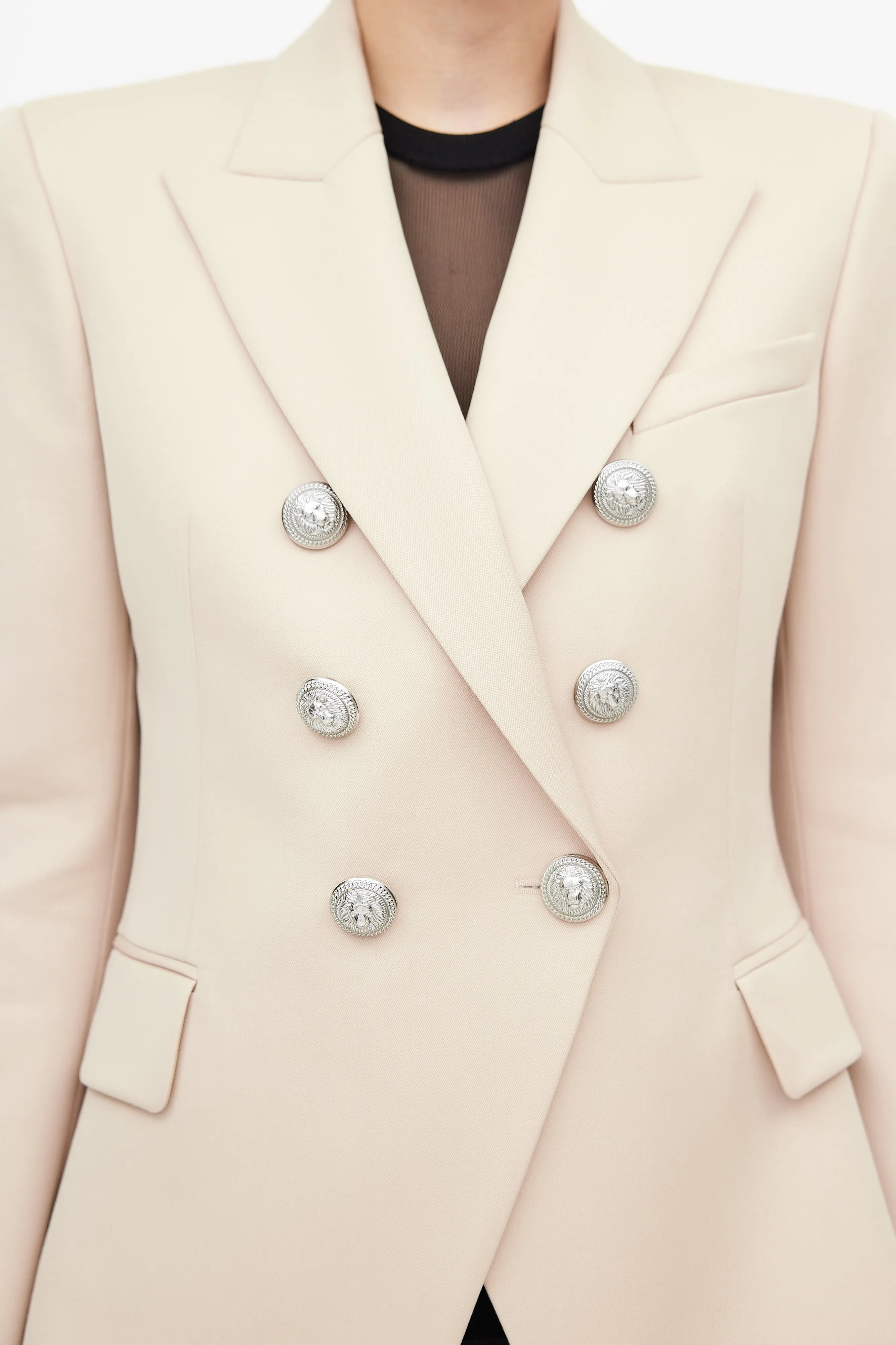Beige Double Breasted Wool Blazer