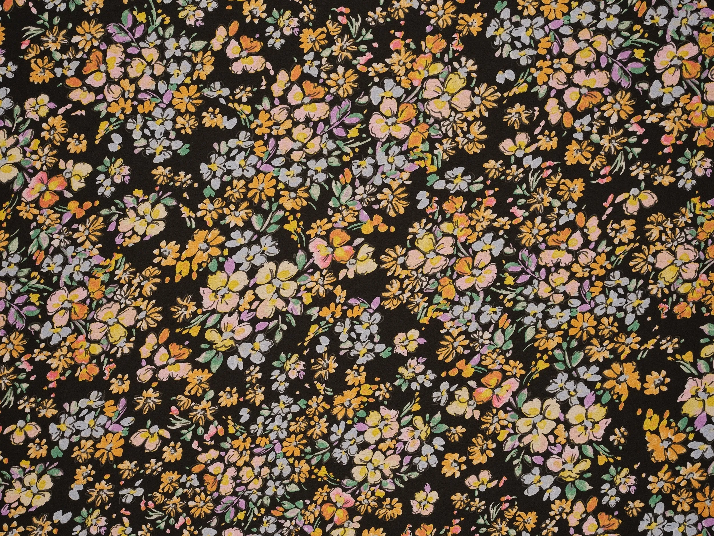 Black  Floral  pattern print silky satin Lightweight   fabric