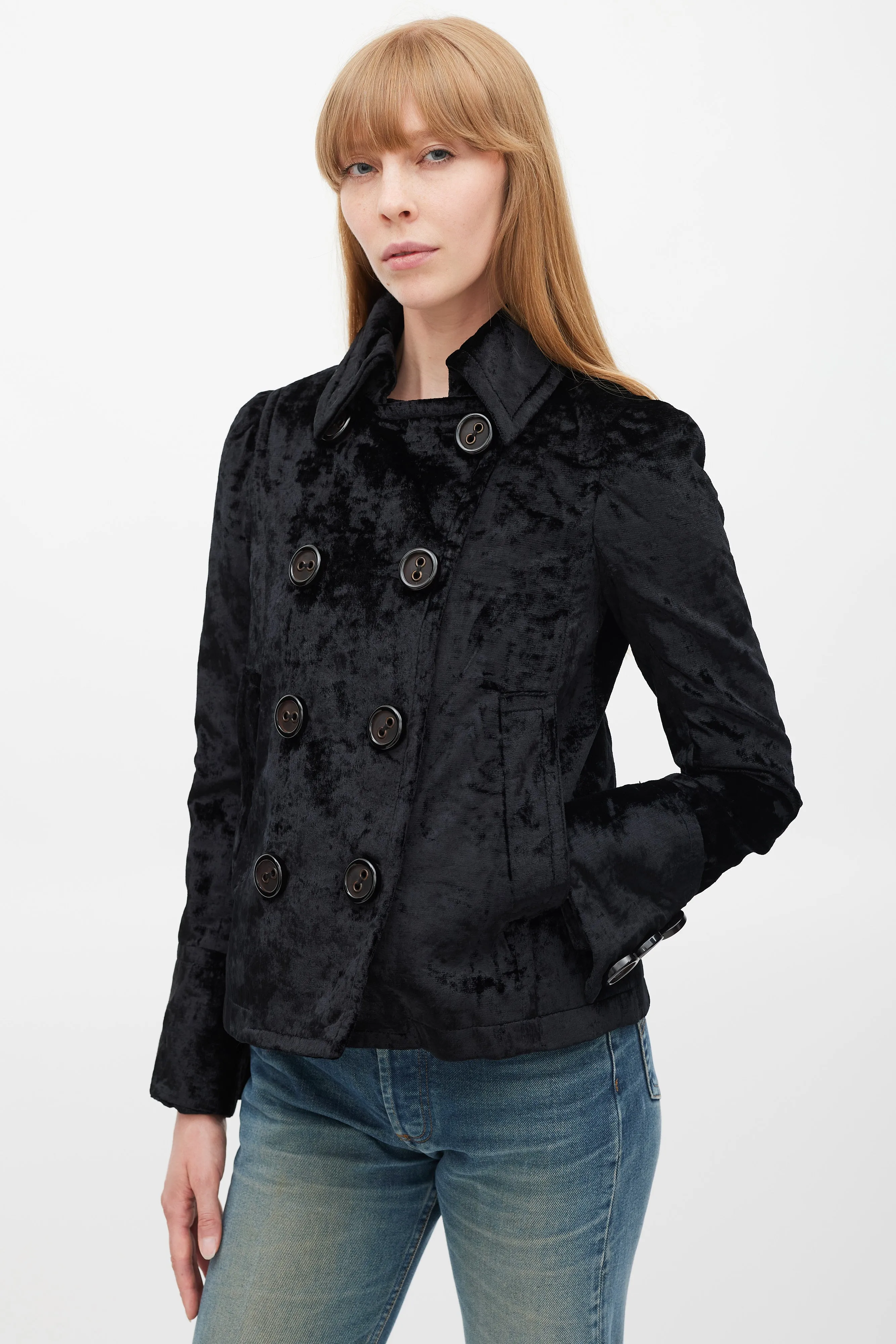 Black Velour Double Breasted Jacket