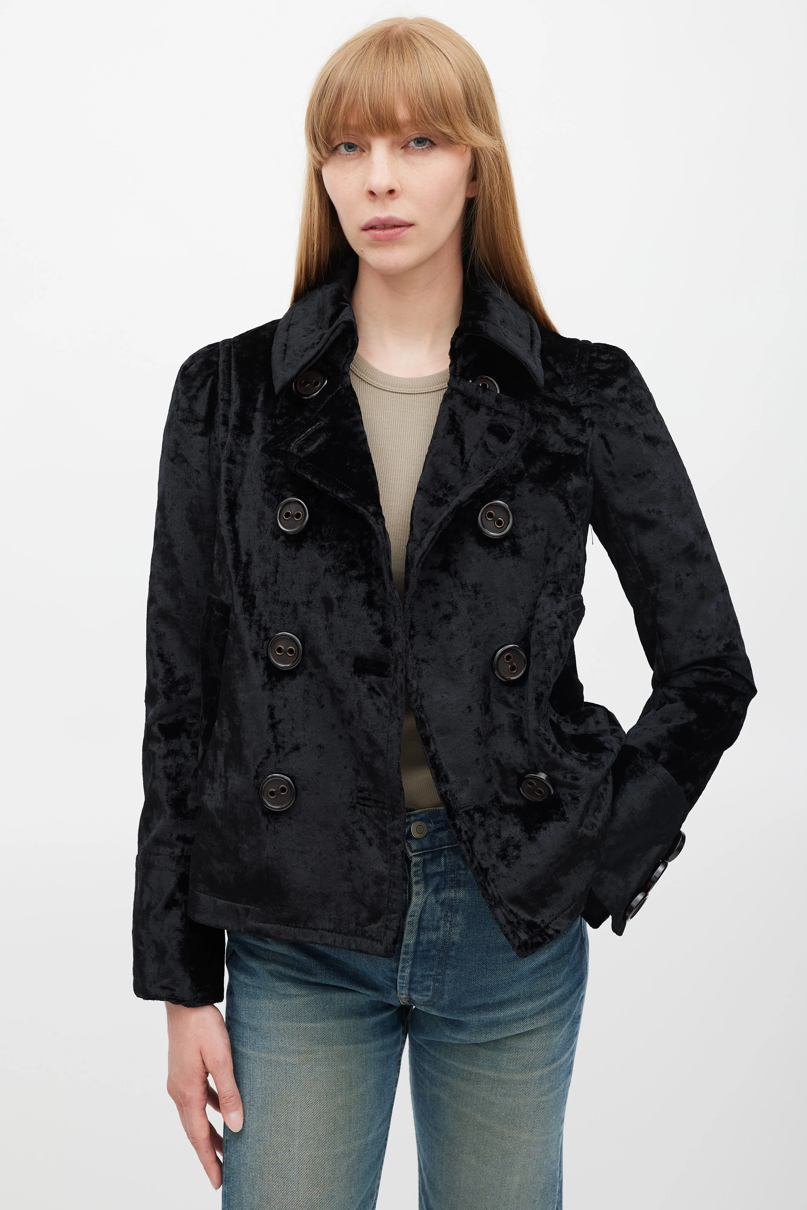 Black Velour Double Breasted Jacket