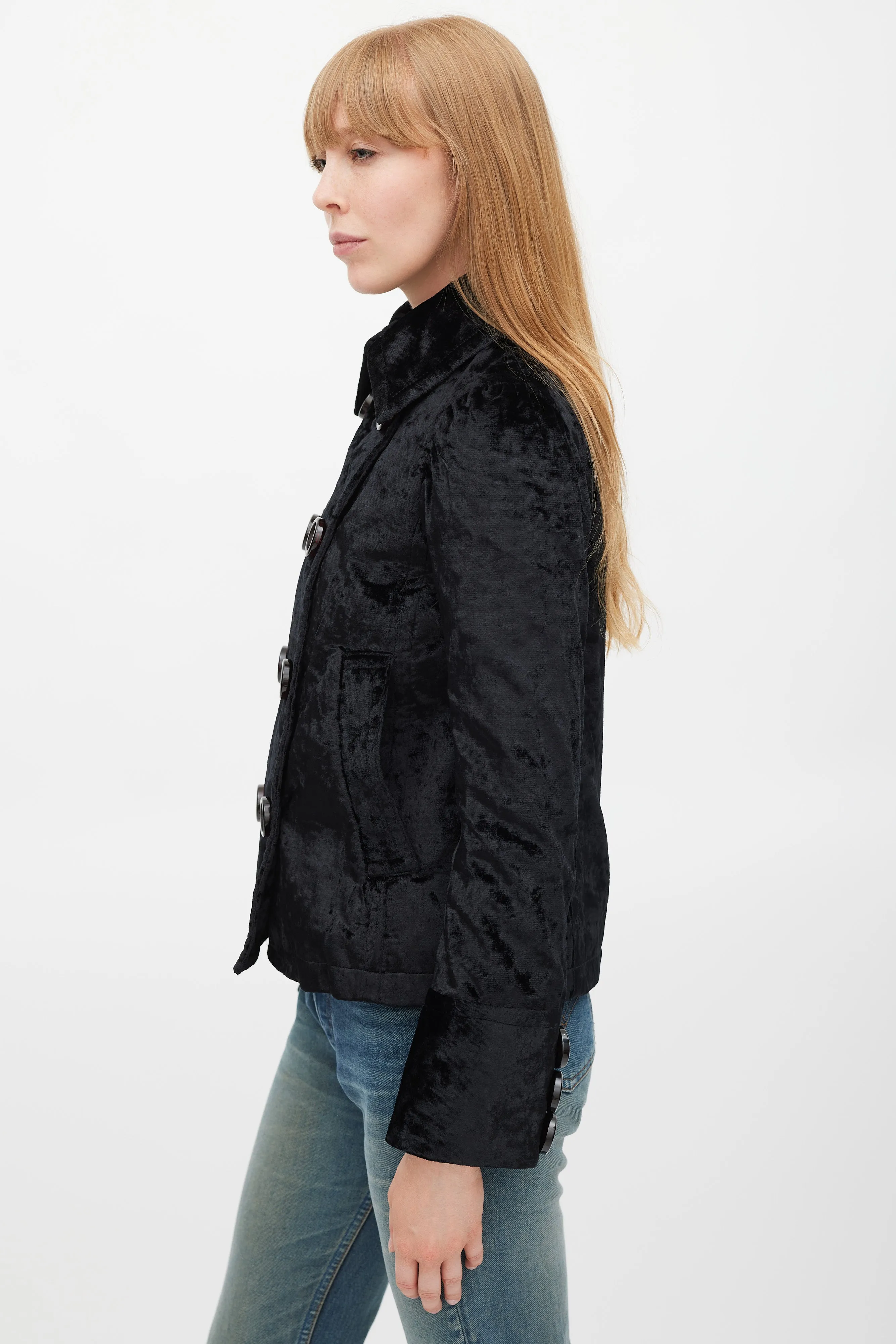 Black Velour Double Breasted Jacket