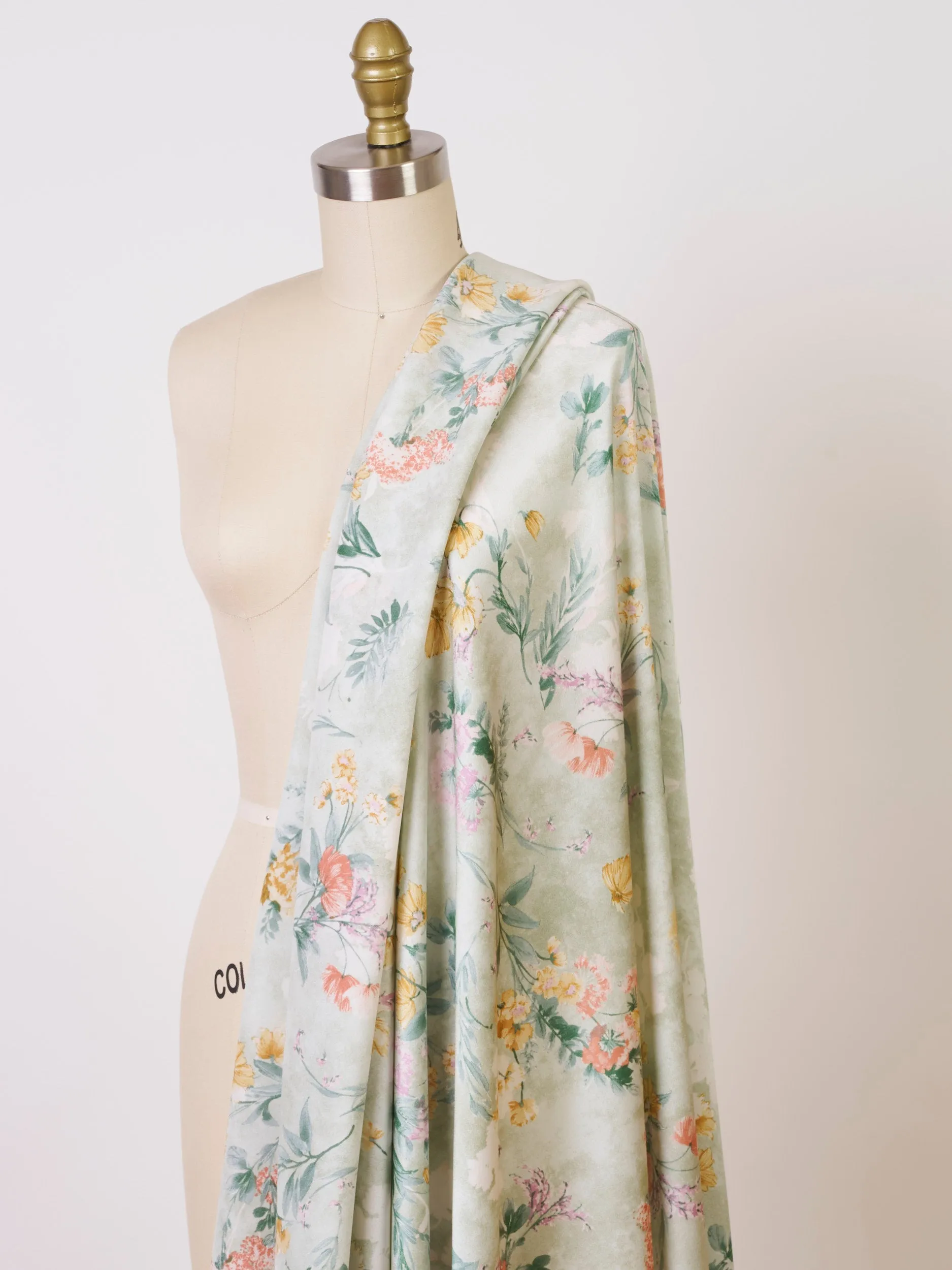 Dusty pink nature floral  pattern print silky satin Lightweight   fabric
