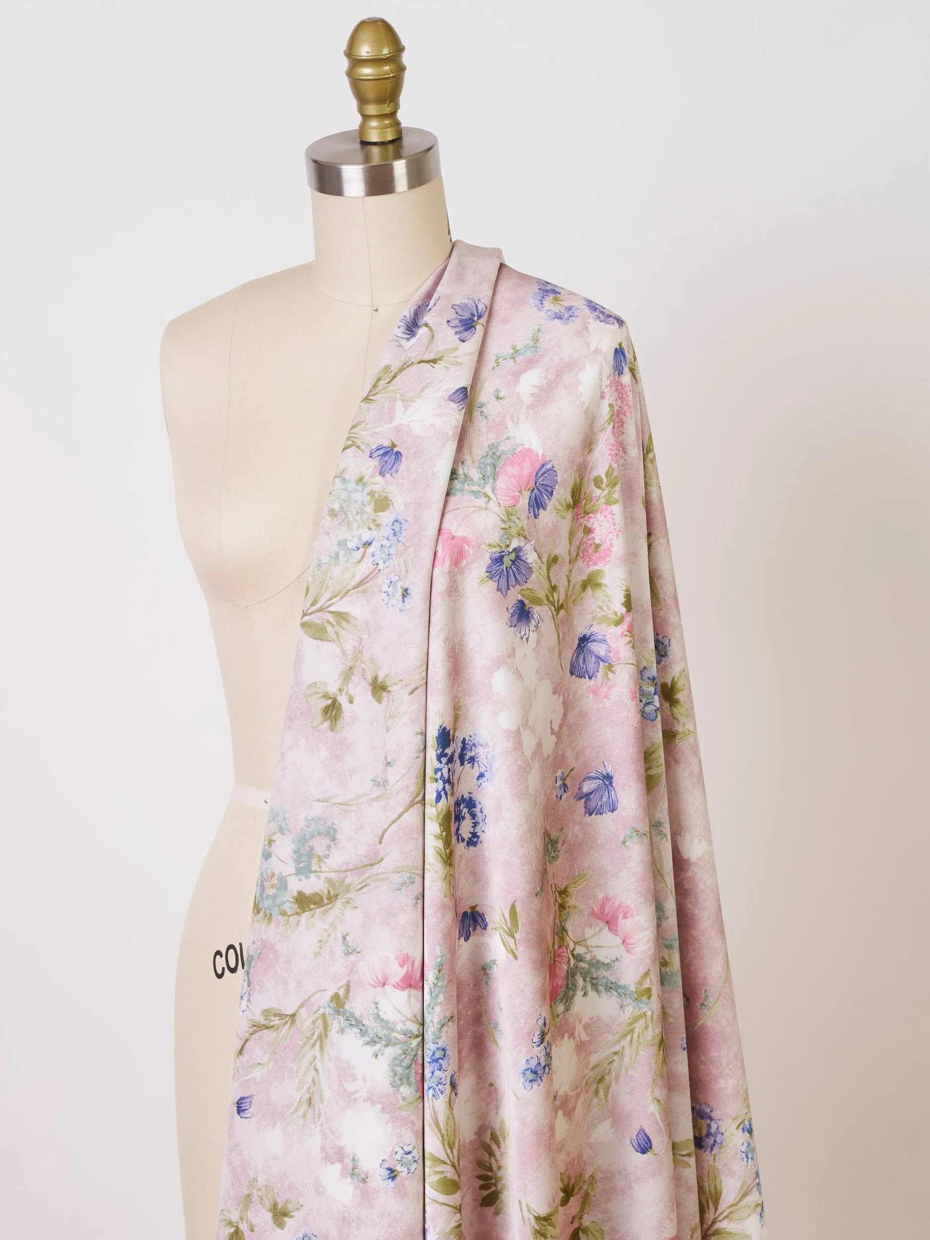 Dusty pink nature floral  pattern print silky satin Lightweight   fabric