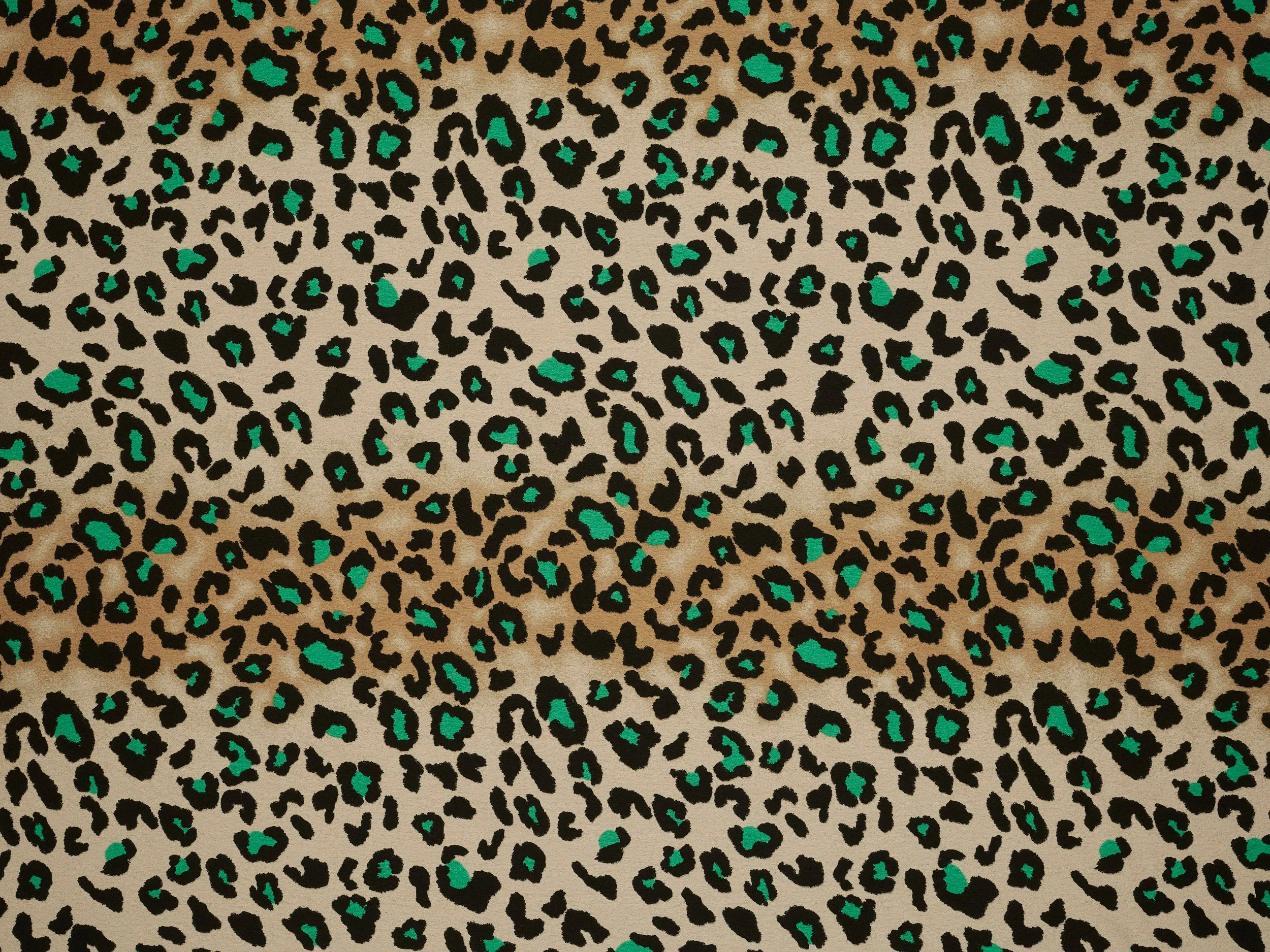 Emerald green brown Cheetah animal   print -  silky satin dobby Lightweight   fabric