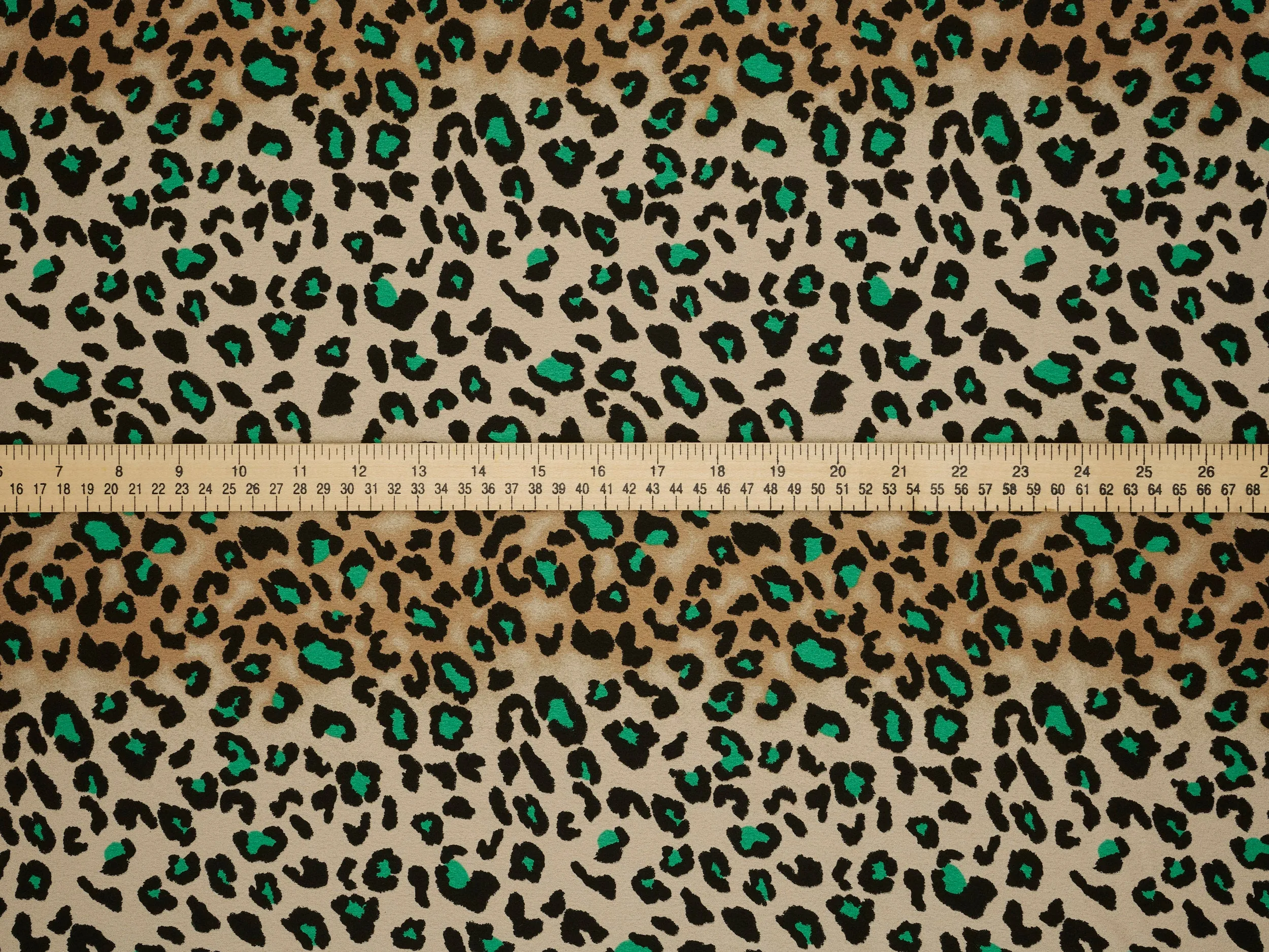 Emerald green brown Cheetah animal   print -  silky satin dobby Lightweight   fabric