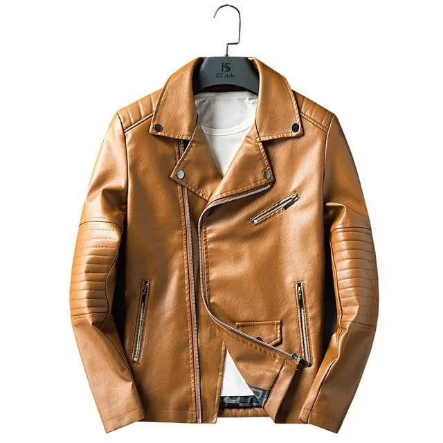 GustOmerD Brand 2017 Autumn Winter Casual Zipper PU Leather Jacket Motorcycle Leather Jacket Men Slim Fit Mens Jackets And Coats