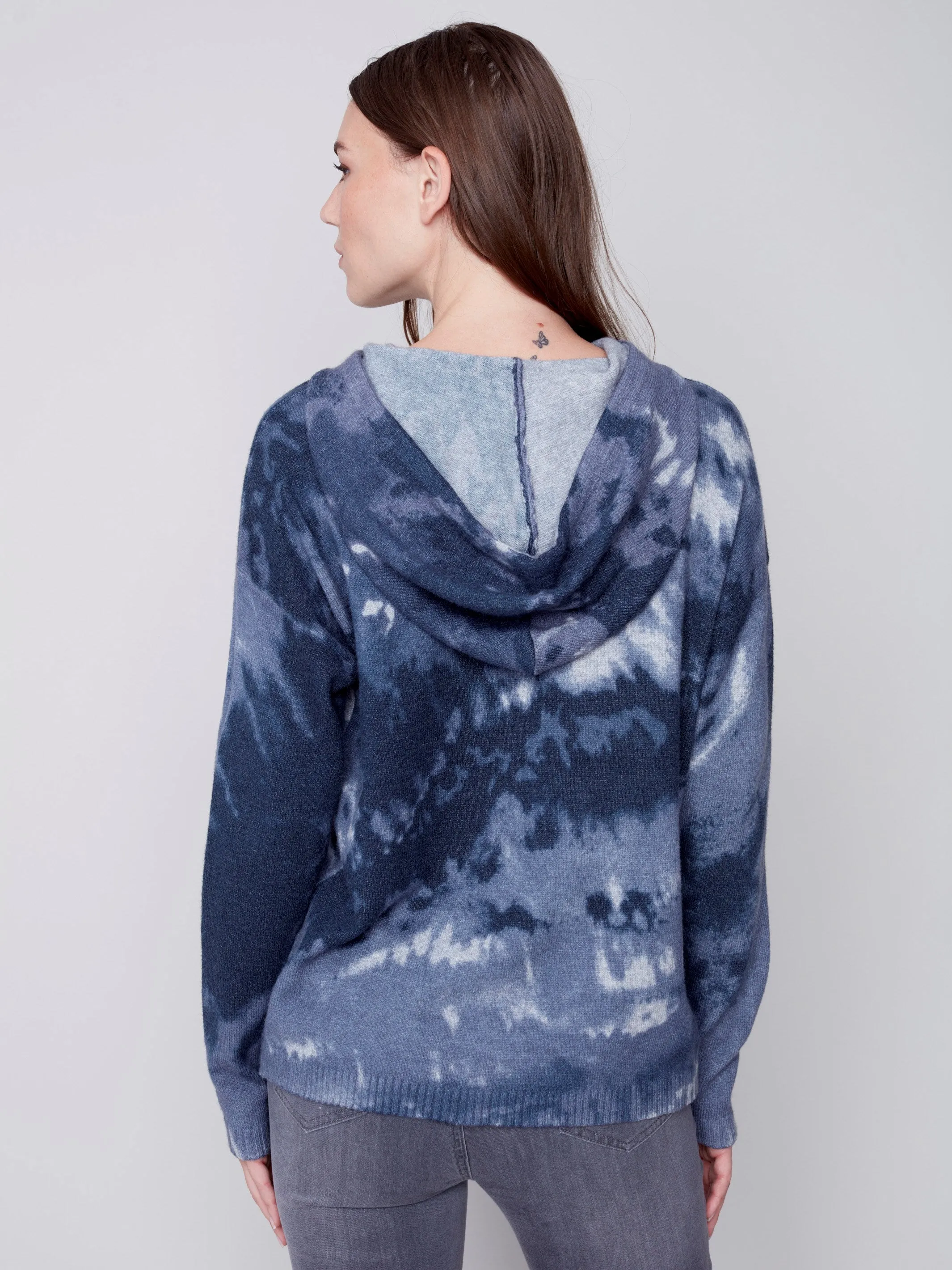 Hooded Sweater with Graffiti Print - Denim