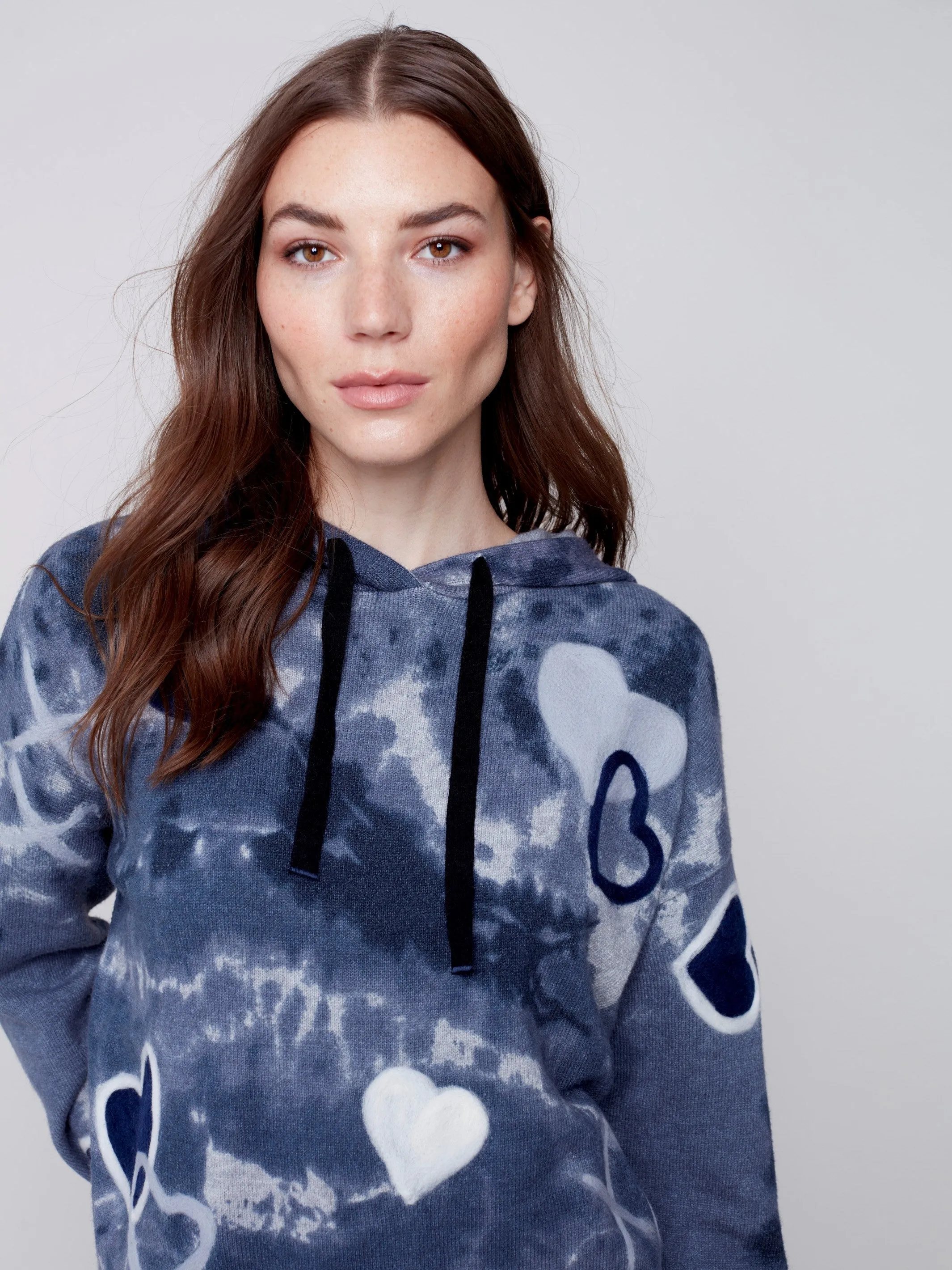 Hooded Sweater with Graffiti Print - Denim