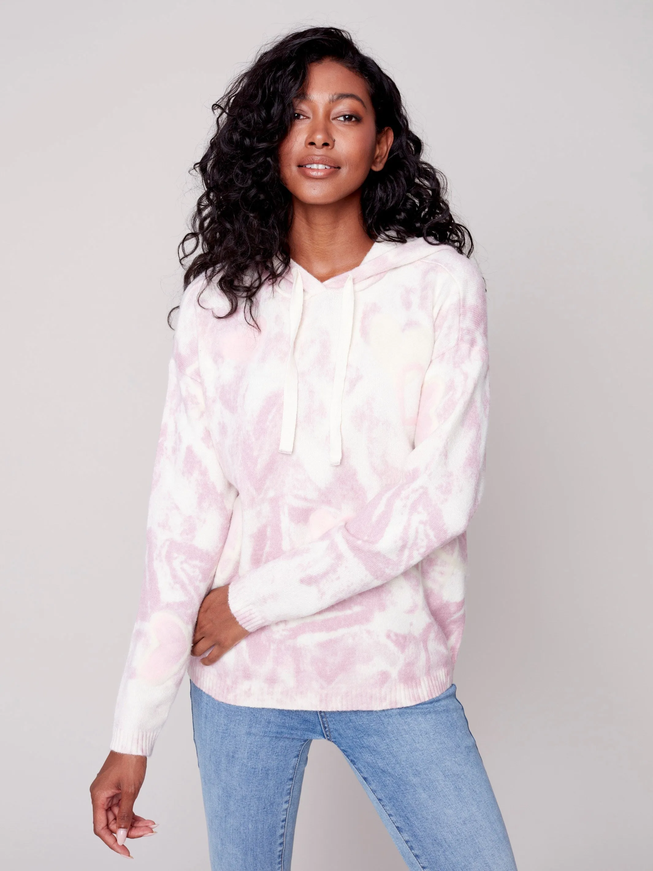 Hooded Sweater with Graffiti Print - Powder