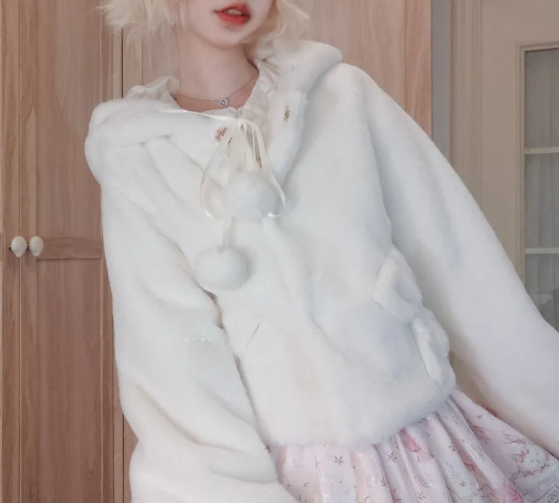 Kawaii Japanese Pink Hooded Plush Coat