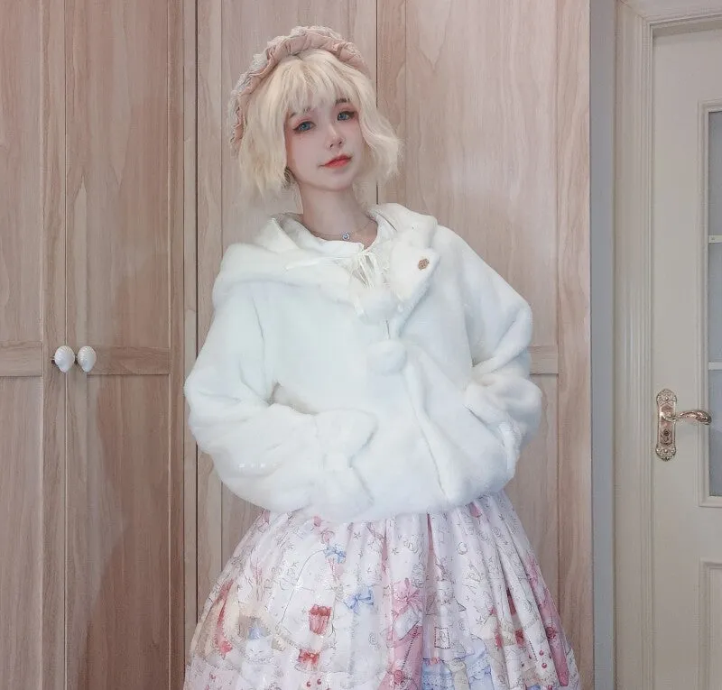 Kawaii Japanese Pink Hooded Plush Coat