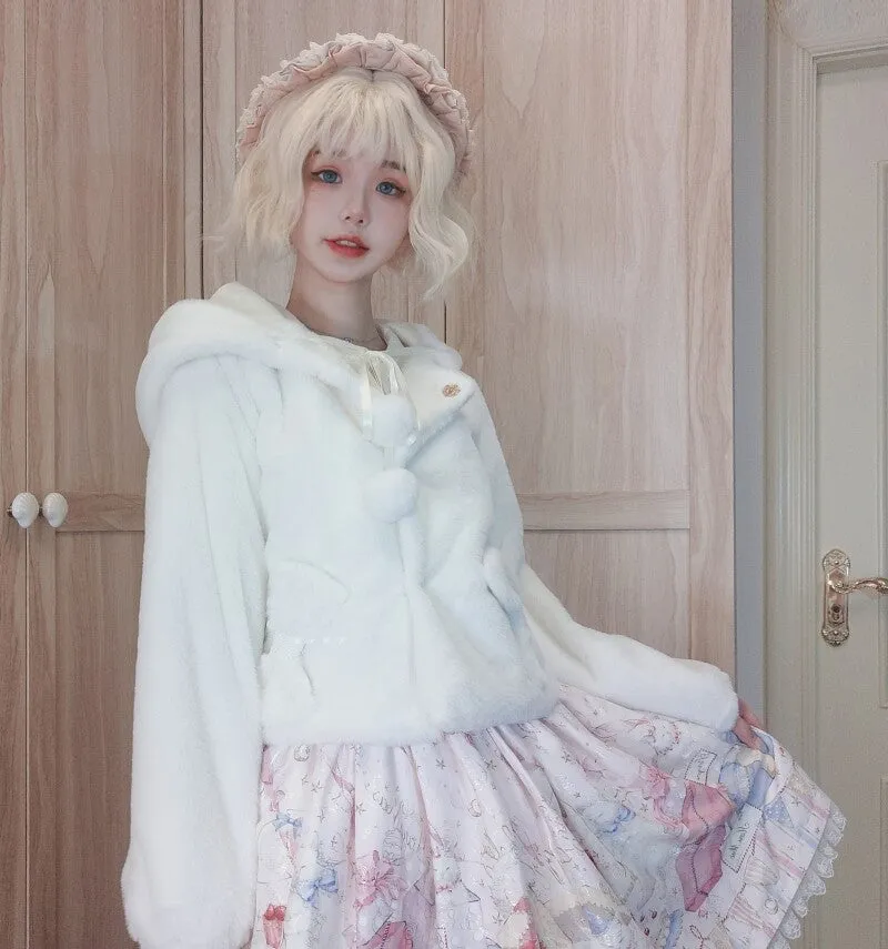 Kawaii Japanese Pink Hooded Plush Coat