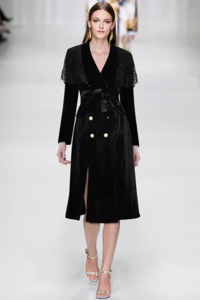 Lace Cloak Long sleeve Double-breasted black Velvet Windbreaker Coat