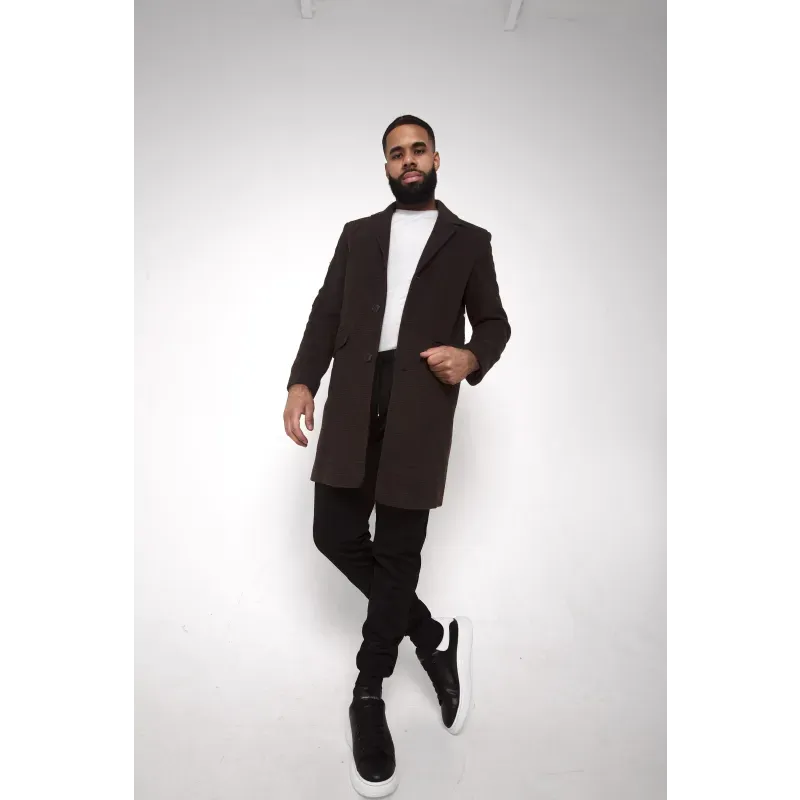 Mens Single Breasted Check Design Overcoat
