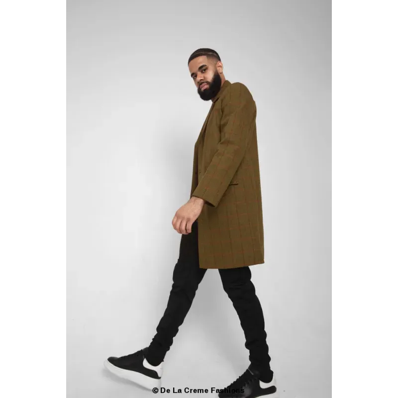 Mens Single Breasted Check Design Overcoat
