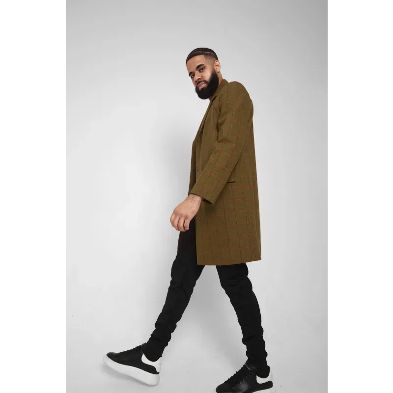 Mens Single Breasted Check Design Overcoat