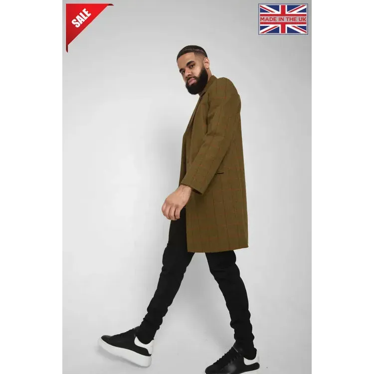 Mens Single Breasted Check Design Overcoat