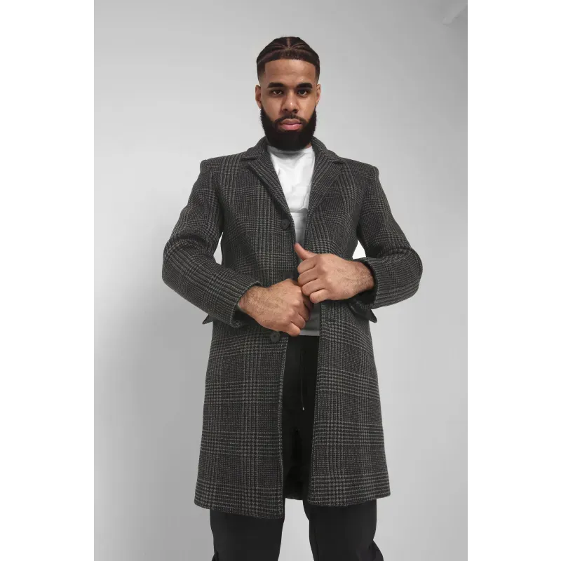 Mens Single Breasted Check Design Overcoat
