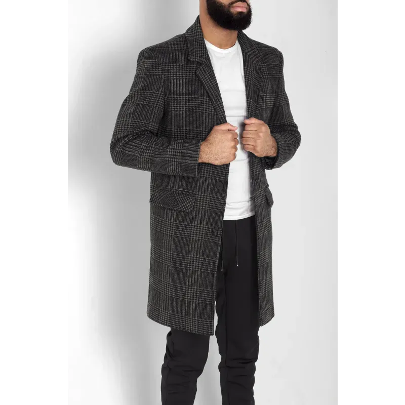 Mens Single Breasted Check Design Overcoat