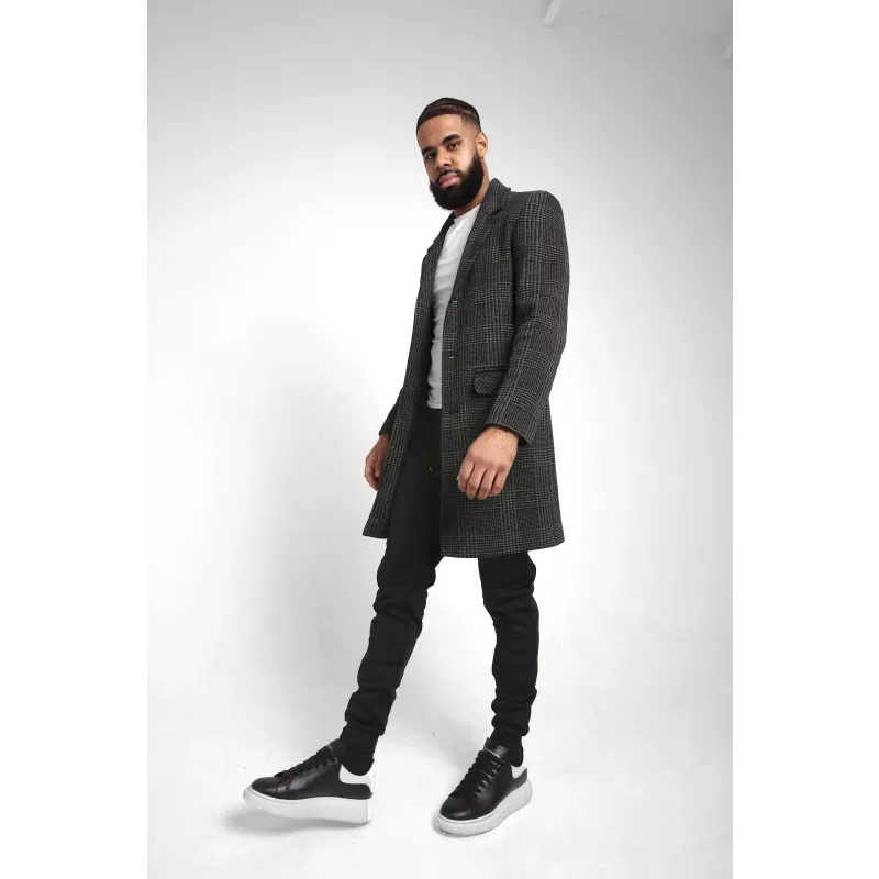 Mens Single Breasted Check Design Overcoat