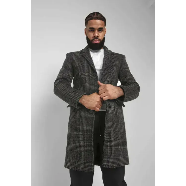 Mens Single Breasted Check Design Overcoat
