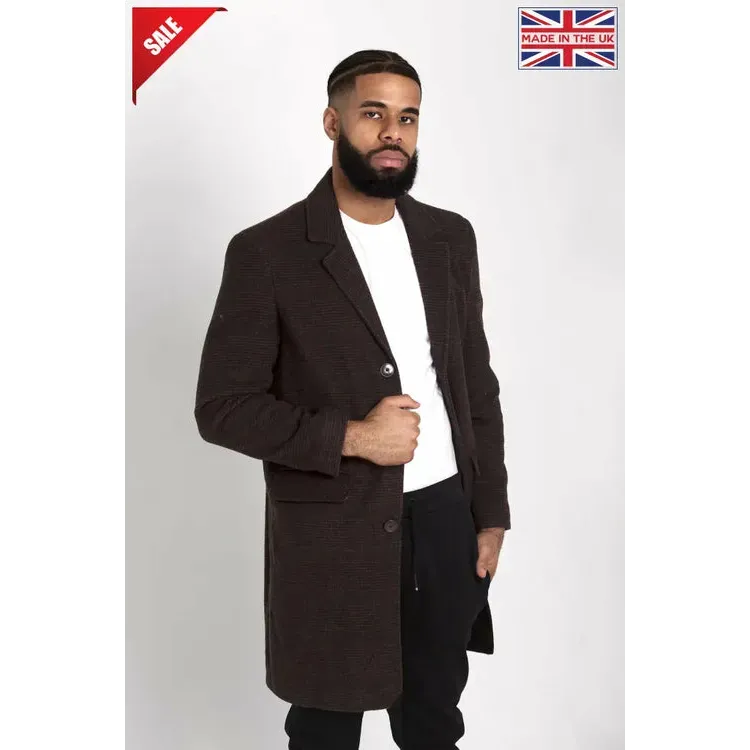 Mens Single Breasted Check Design Overcoat