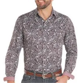 Panhandle Mens Rough Stock Paisley Print Long Sleeve Snap Shirt