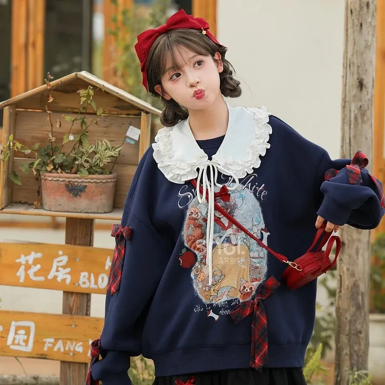 Sweet Girl Style Dark Blue Snow White Print Sweatshirt