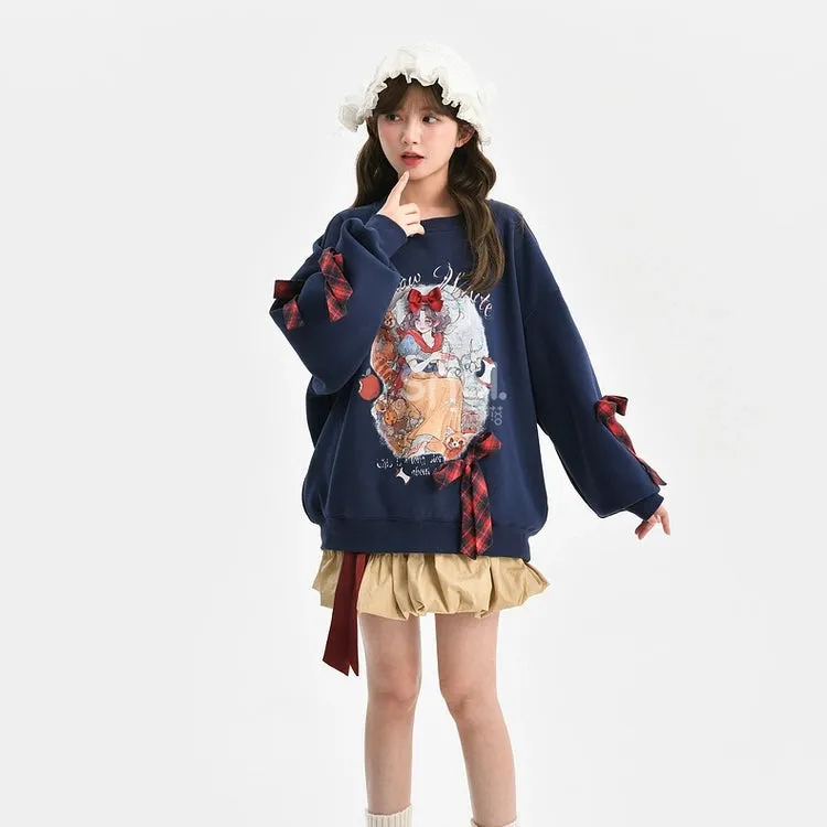 Sweet Girl Style Dark Blue Snow White Print Sweatshirt