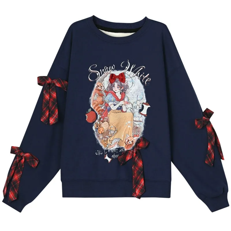 Sweet Girl Style Dark Blue Snow White Print Sweatshirt