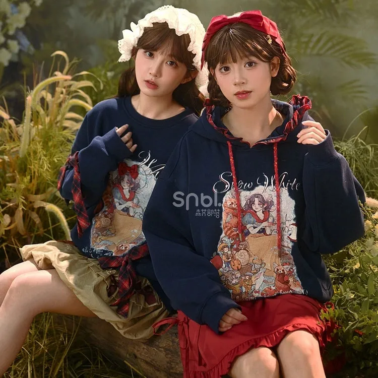 Sweet Girl Style Dark Blue Snow White Print Sweatshirt