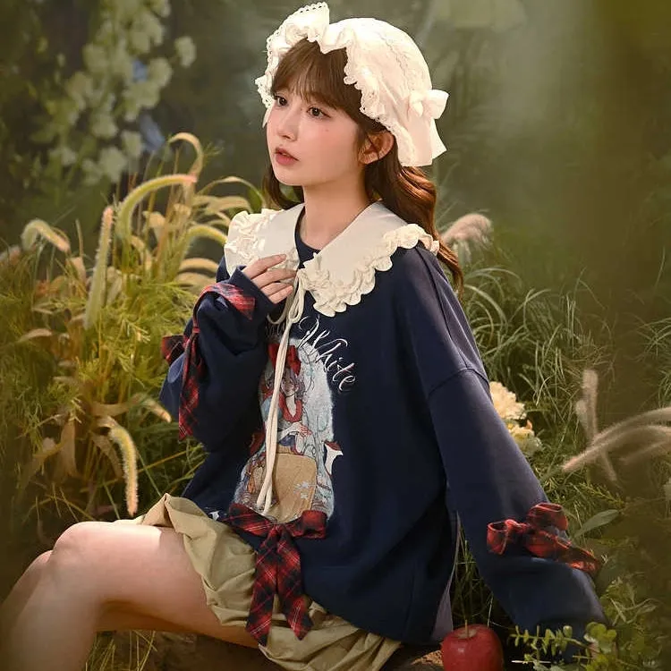 Sweet Girl Style Dark Blue Snow White Print Sweatshirt