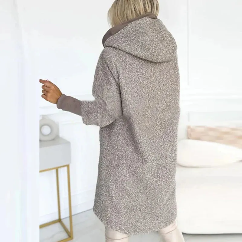 UAKISS  -  New Winter Long Sleeved Hooded Jacket Vintage Drawstring Pockets Loose Coat Casual Women's High Street Zipper Straight Outerwear