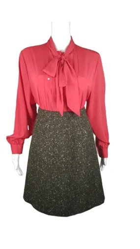 Vintage 60's Dark Green with Pop of Color Tweed Skirt