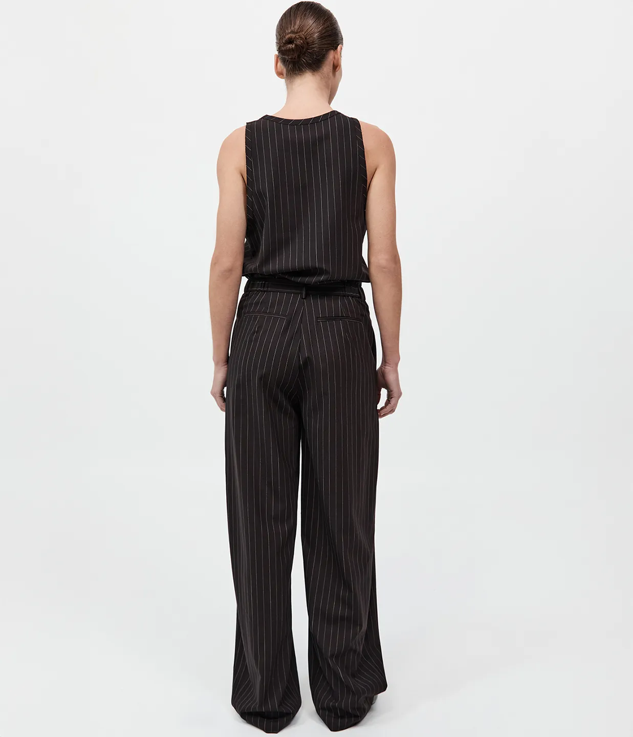 Wool Pinstripe Tank in Mahogany Stripe