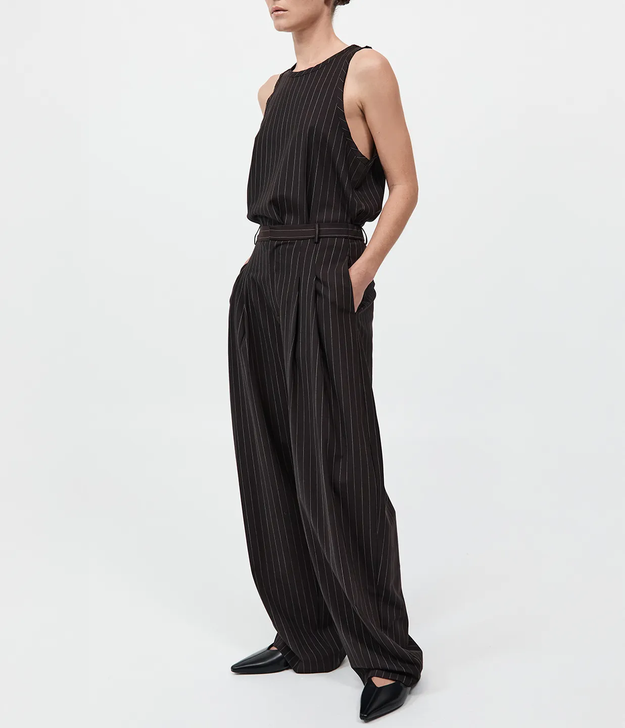 Wool Pinstripe Tank in Mahogany Stripe