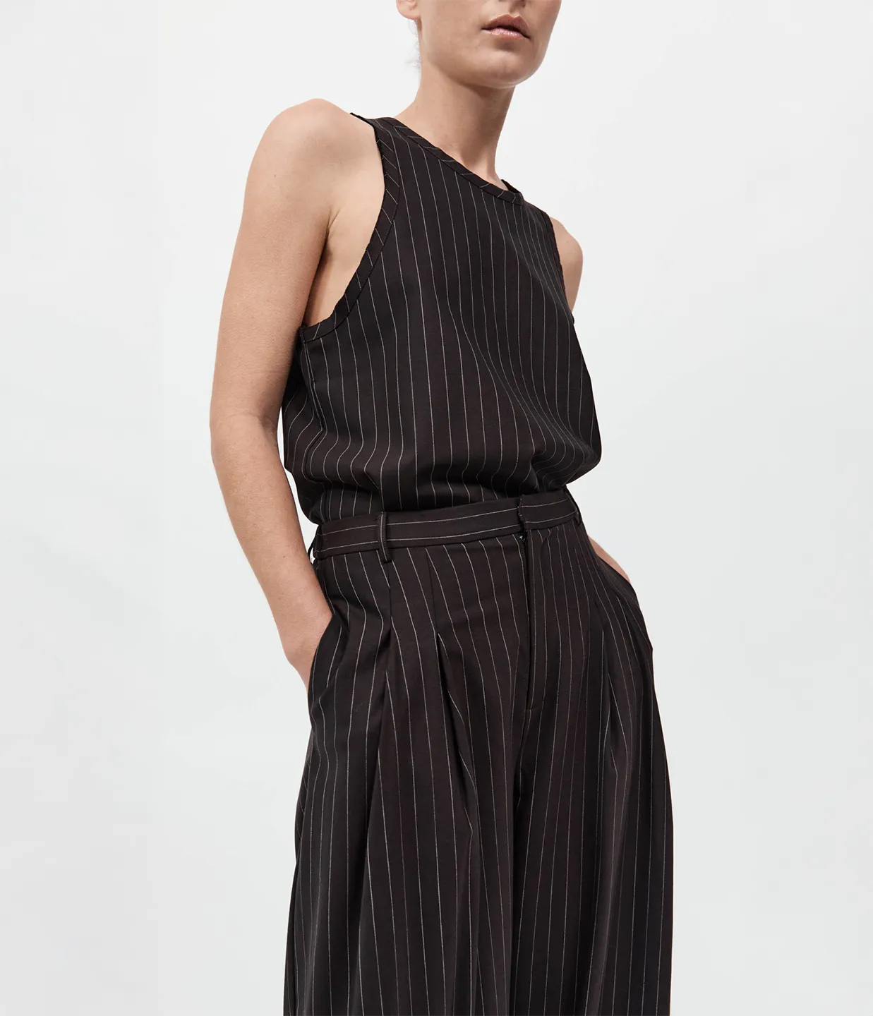 Wool Pinstripe Tank in Mahogany Stripe