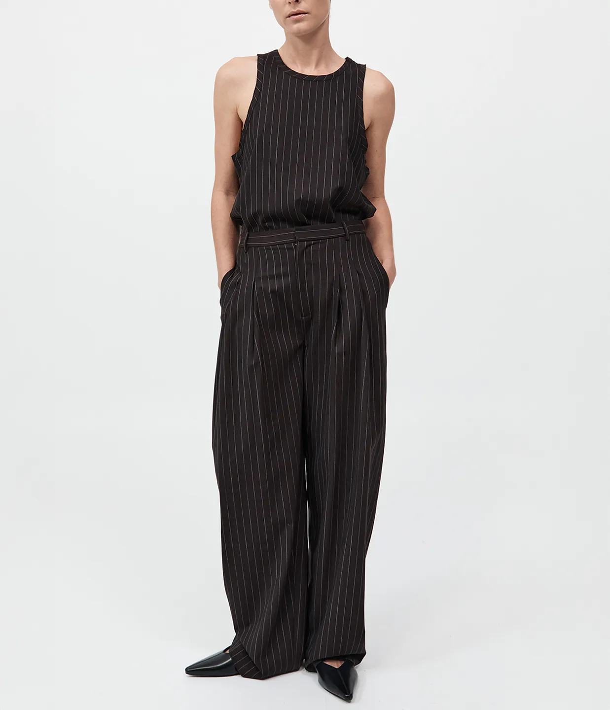 Wool Pinstripe Tank in Mahogany Stripe
