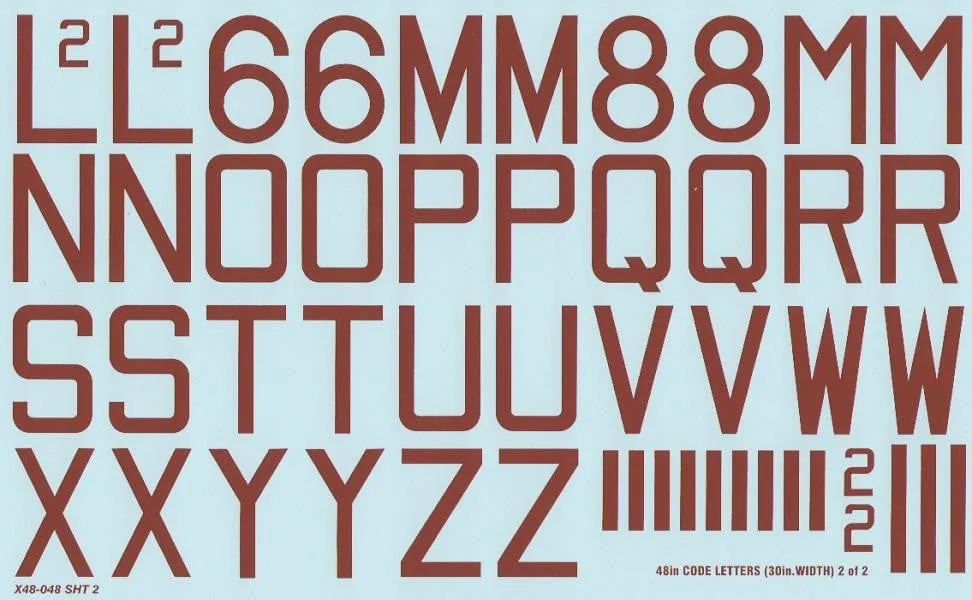 Xtradecal X48048 1/48 RAF WWII 48" x 30" bomber code letters numbers red Decals