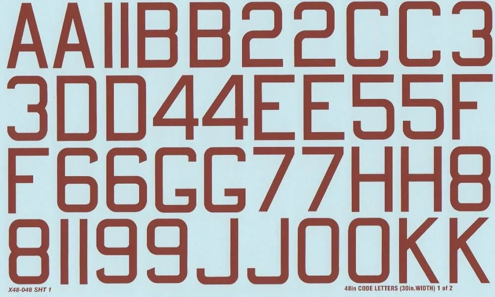 Xtradecal X48048 1/48 RAF WWII 48" x 30" bomber code letters numbers red Decals