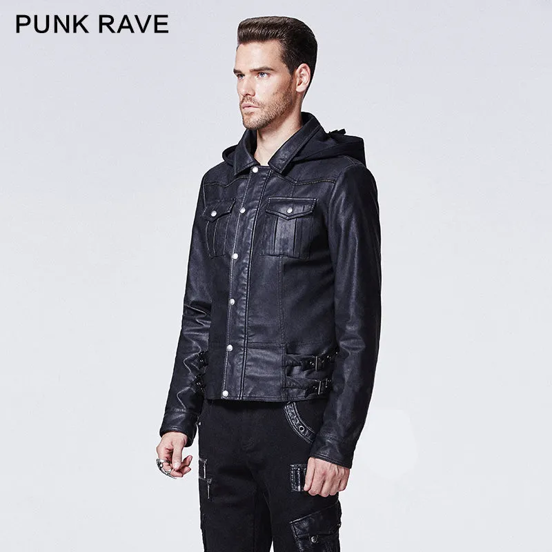 Y-609 Winter Short Hooded Punk Jacket With Stand Up Collar