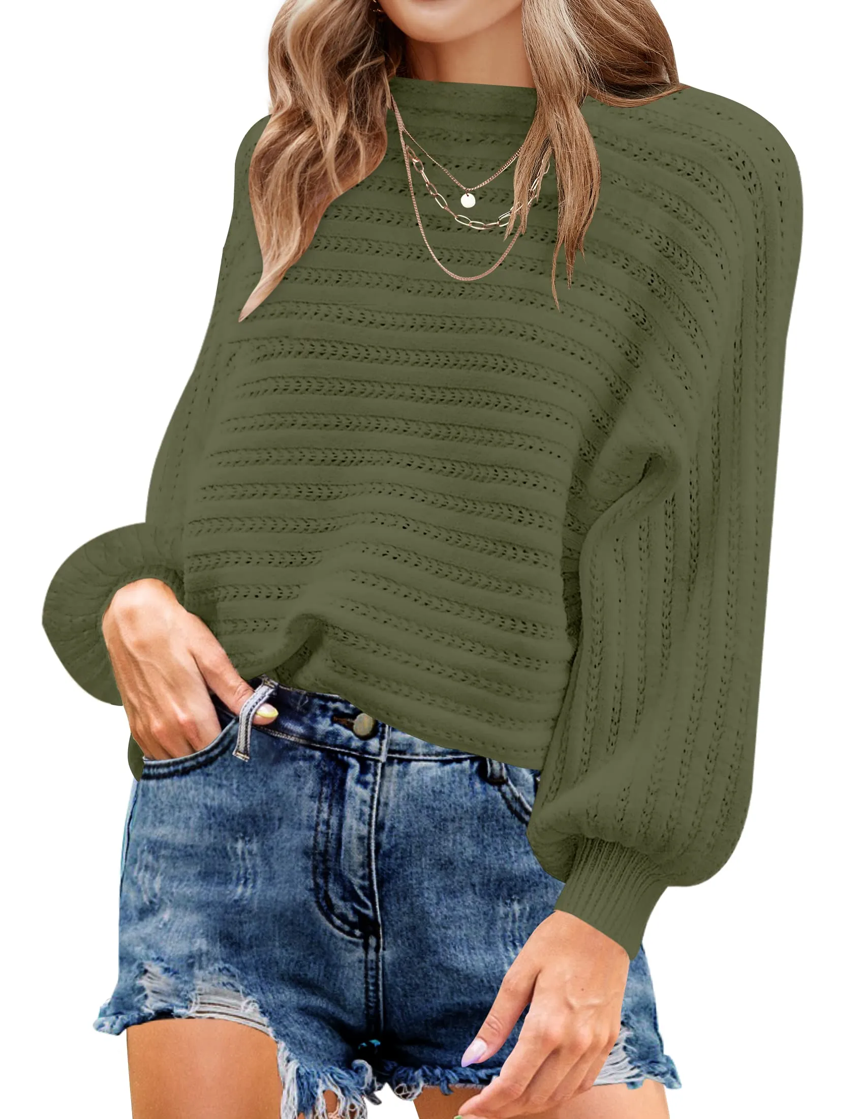 ZESICA Long Sleeve Crew Neck Cable Knit Loose Pullover Sweater